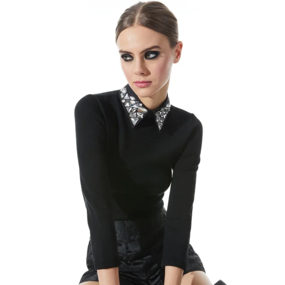 Alice + Olivia - NWT Porla Embellished Collared Sweater